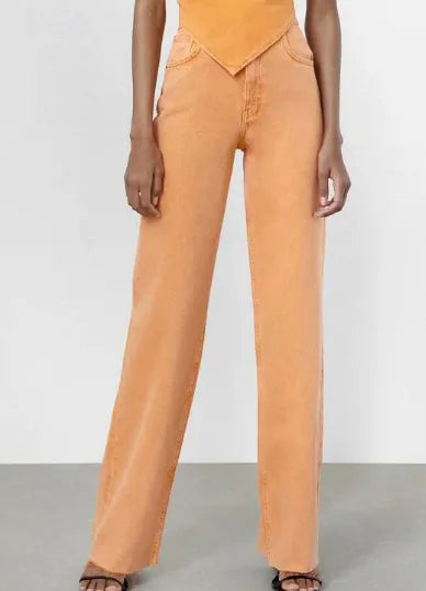 Fashion Women's Solid Color High-waist Straight-leg Trousers