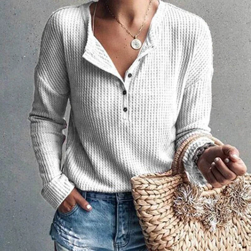 Women's Fashion Knitted V-Neck Long Sleeve T-Shirt