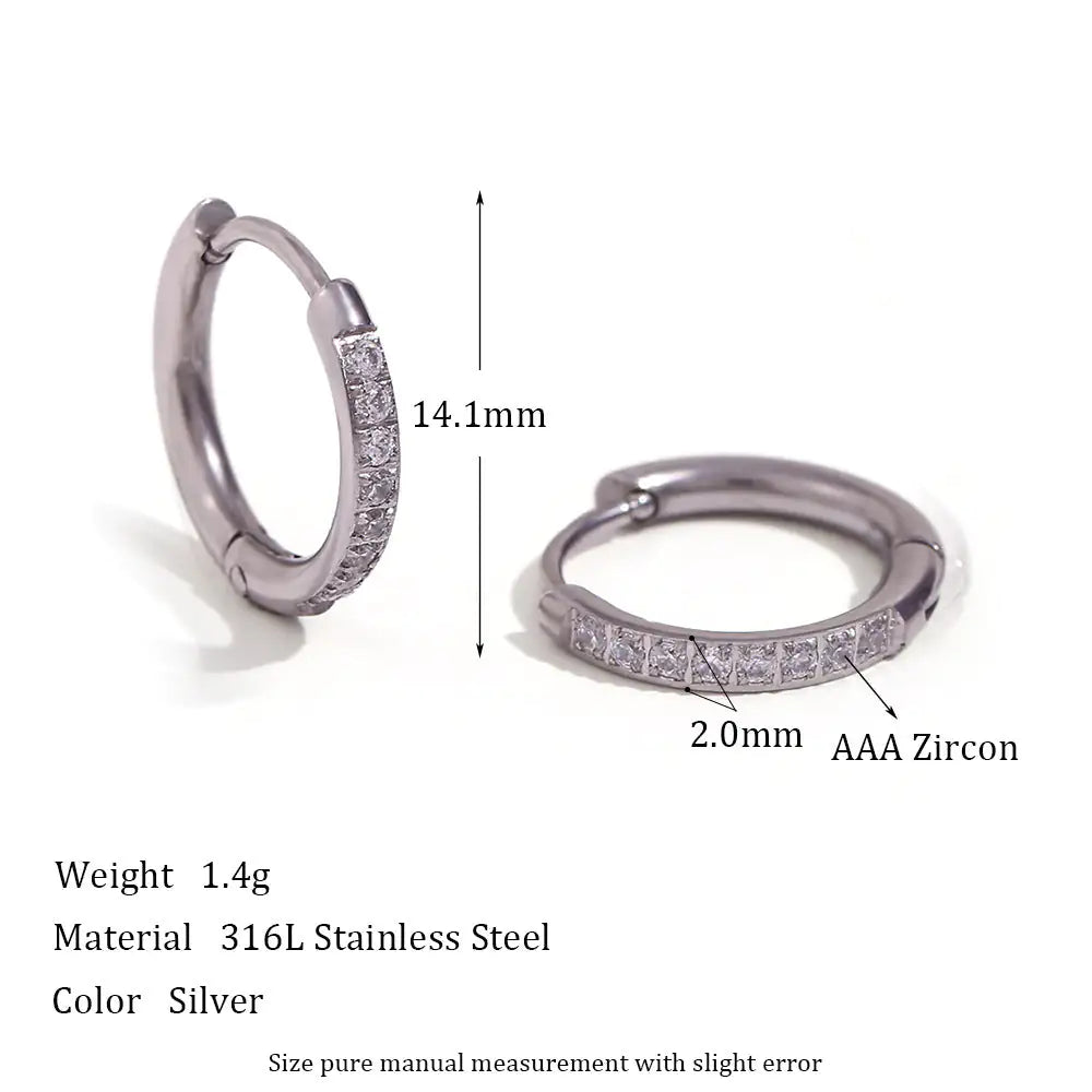 Women's Fashion Titanium Steel Rounded Edge Zircon Earrings