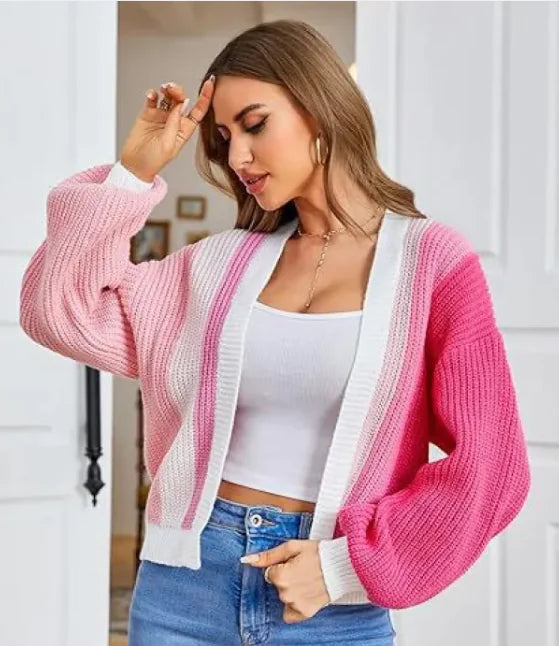 Women's Patchwork Design Fashion Loose Cardigan